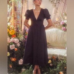 Hill House Sabrina Dress in Black Dot size Large M Mid V-neck Vintage-inspired